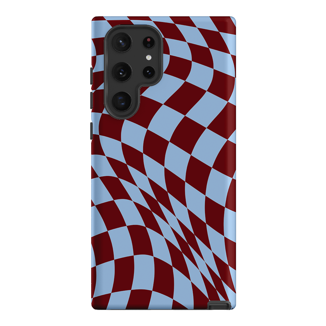 Wavy Check Sky on Maroon Matte Case Matte Phone Cases Samsung Galaxy S22 Ultra / Armoured by The Dairy - The Dairy