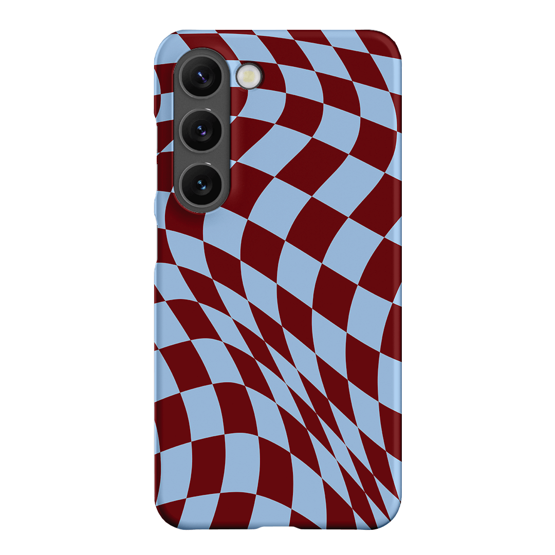 Wavy Check Sky on Maroon Matte Case Matte Phone Cases Samsung Galaxy S23 / Snap by The Dairy - The Dairy