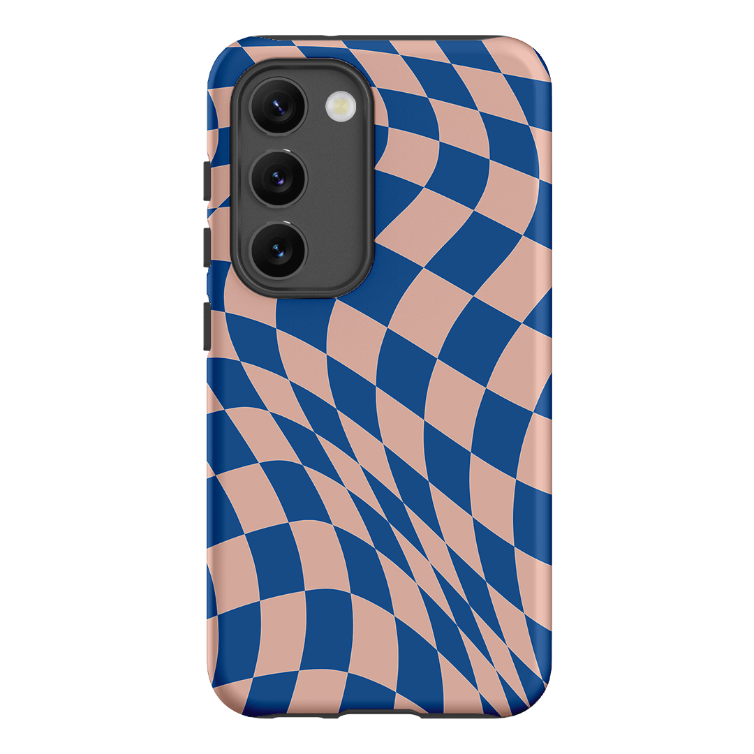 Wavy Check Cobalt on Blush Matte Case Matte Phone Cases Samsung Galaxy S23 / Armoured by The Dairy - The Dairy