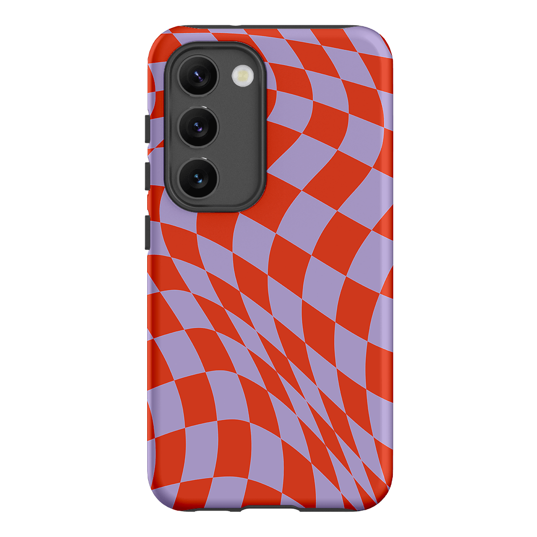 Wavy Check Scarlet on Lilac Matte Case Matte Phone Cases Samsung Galaxy S23 / Armoured by The Dairy - The Dairy