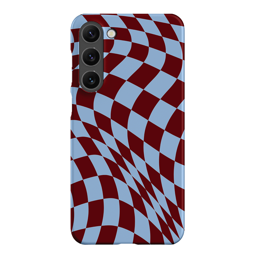 Wavy Check Sky on Maroon Matte Case Matte Phone Cases Samsung Galaxy S23 Plus / Snap by The Dairy - The Dairy