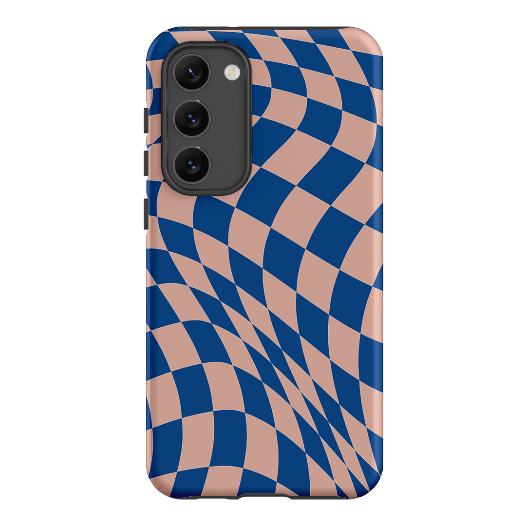 Wavy Check Cobalt on Blush Matte Case Matte Phone Cases Samsung Galaxy S23 Plus / Armoured by The Dairy - The Dairy