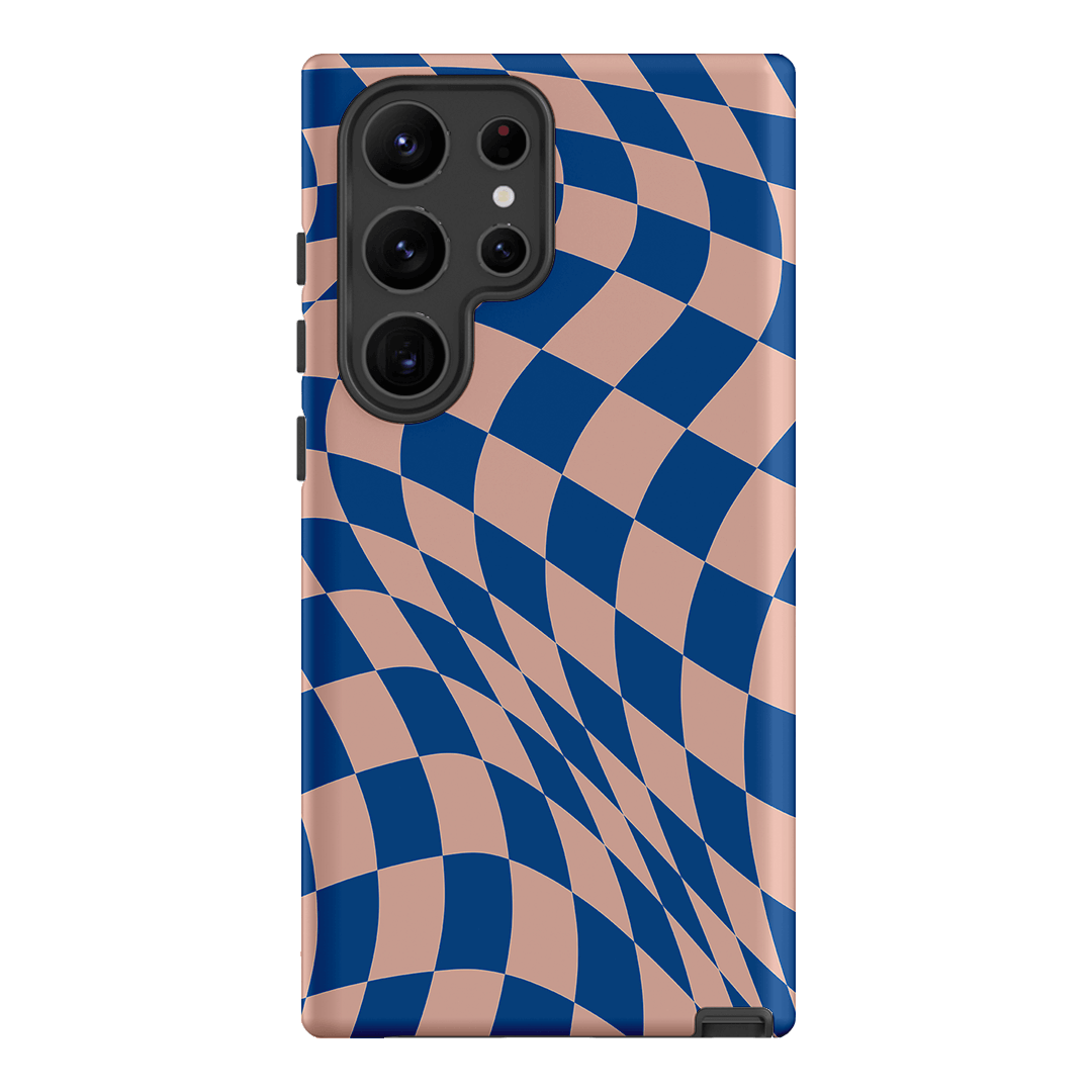Wavy Check Cobalt on Blush Matte Case Matte Phone Cases Samsung Galaxy S23 Ultra / Armoured by The Dairy - The Dairy