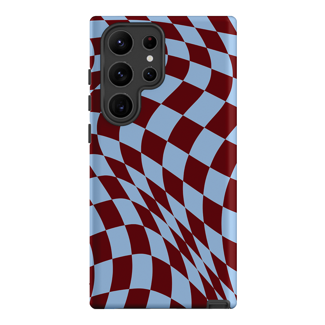 Wavy Check Sky on Maroon Matte Case Matte Phone Cases Samsung Galaxy S23 Ultra / Armoured by The Dairy - The Dairy