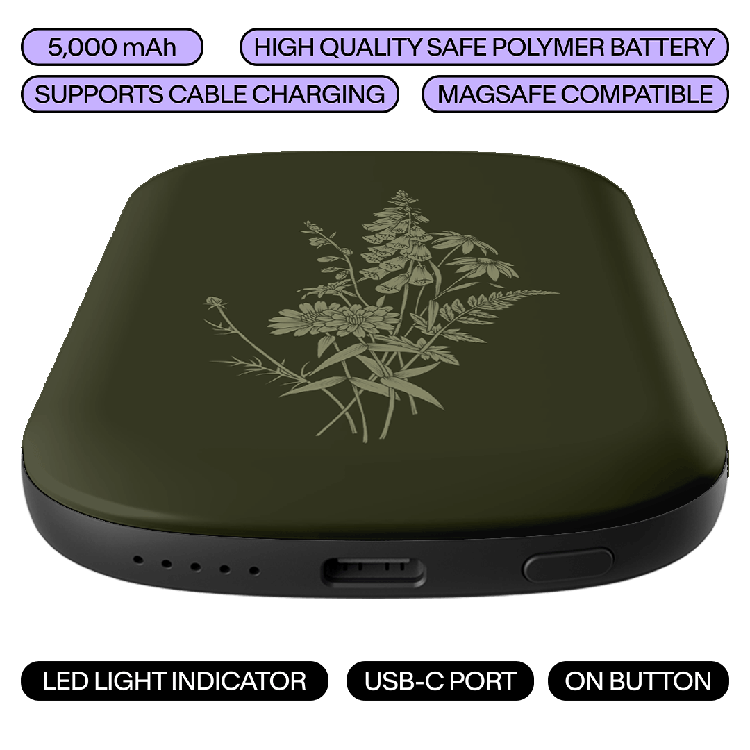 Wildflowers Olive ChargePod MagSafe Power Bank ChargerPod by Typoflora - The Dairy