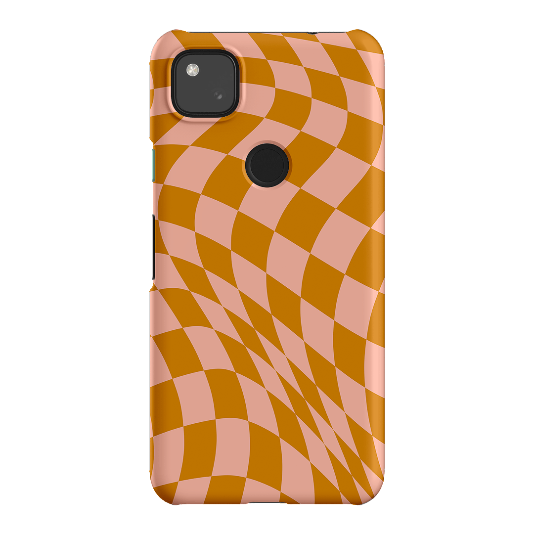 Wavy Check Orange on Blush Matte Case Matte Phone Cases Google Pixel 4A 4G / Snap by The Dairy - The Dairy