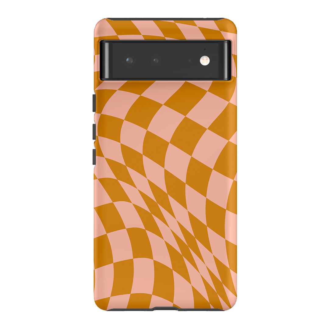 Wavy Check Orange on Blush Matte Case Matte Phone Cases Google Pixel 6 / Armoured by The Dairy - The Dairy
