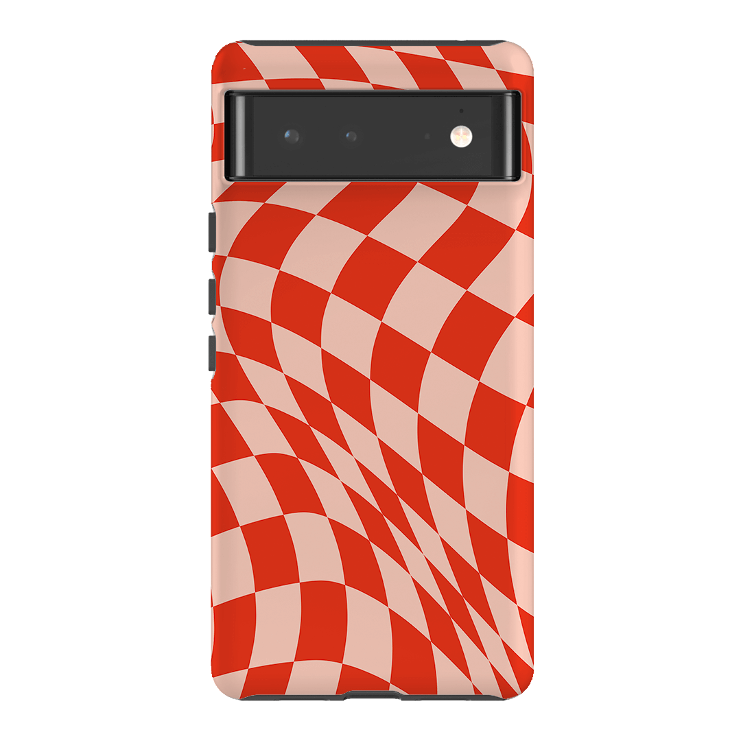 Wavy Check Scarlet on Blush Matte Case Matte Phone Cases Google Pixel 6 / Armoured by The Dairy - The Dairy