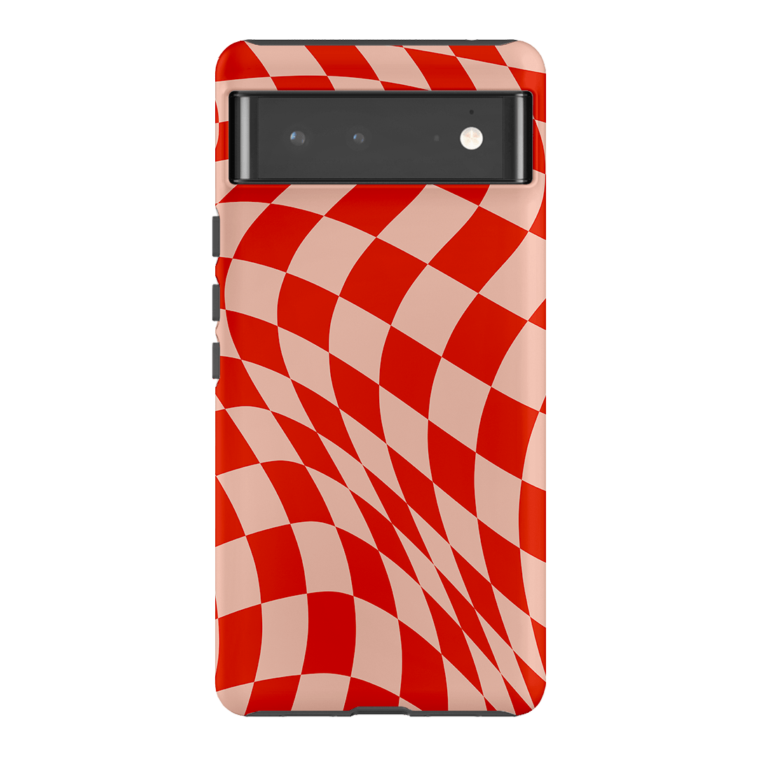 Wavy Check Scarlet on Blush Matte Case Matte Phone Cases Google Pixel 6 Pro / Armoured by The Dairy - The Dairy
