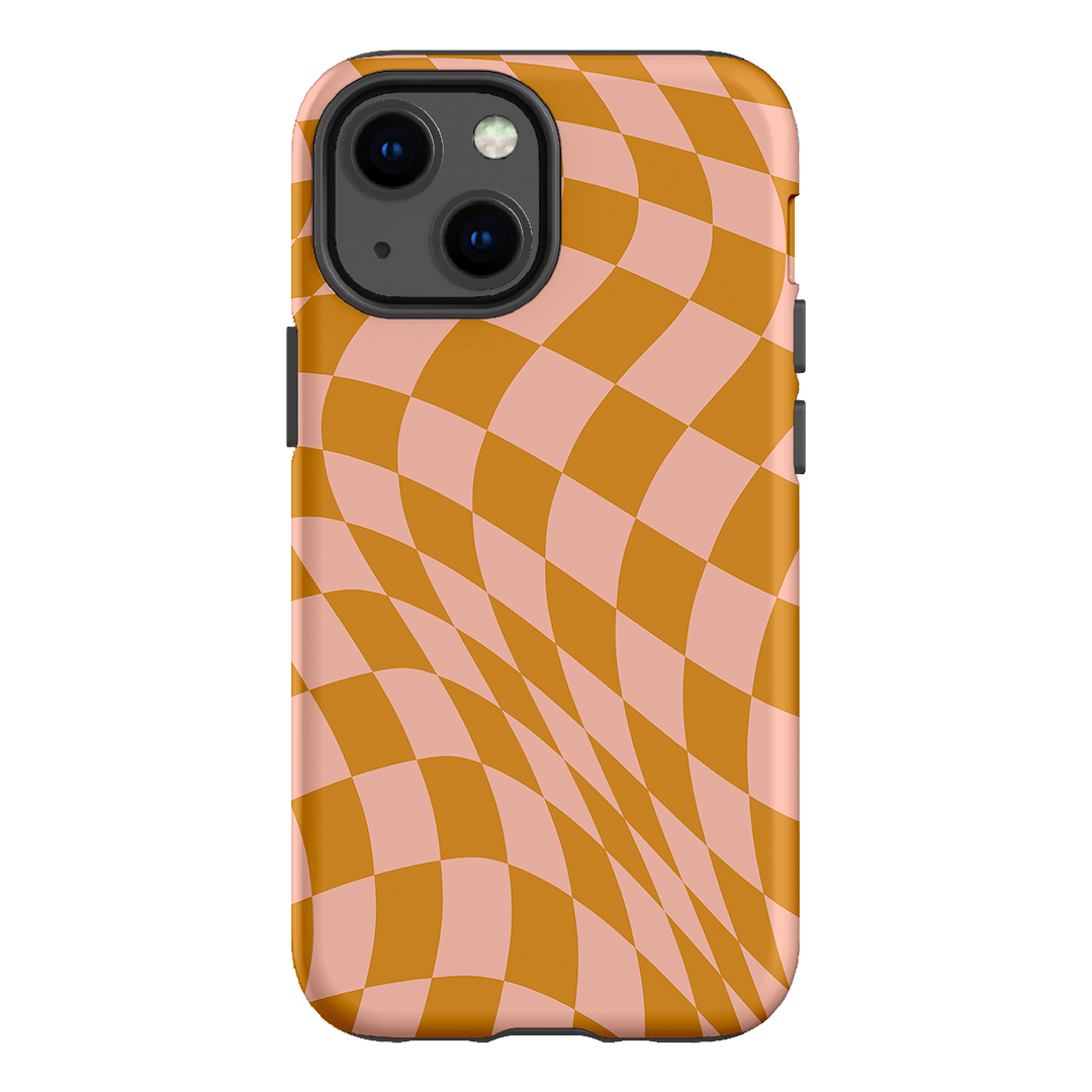 Wavy Check Orange on Blush Matte Case Matte Phone Cases iPhone 13 Mini / Armoured by The Dairy - The Dairy