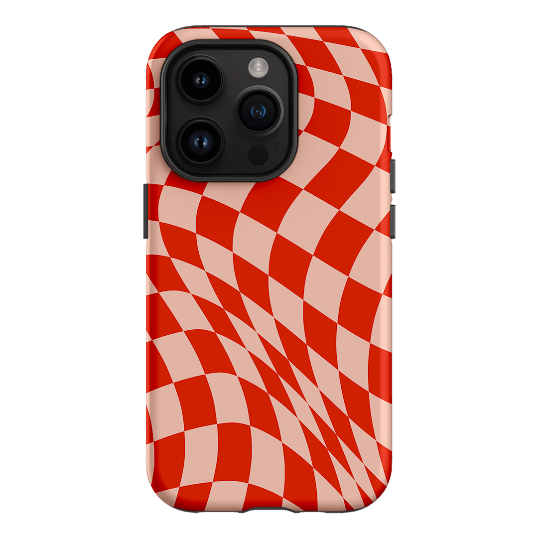 Wavy Check Scarlet on Blush Matte Case Matte Phone Cases iPhone 14 Pro / Armoured by The Dairy - The Dairy
