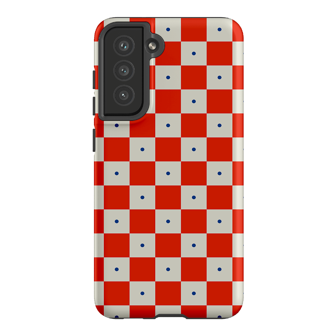 Checkers Scarlet with Cobalt Matte Case Matte Phone Cases Samsung Galaxy S21 FE / Armoured by The Dairy - The Dairy