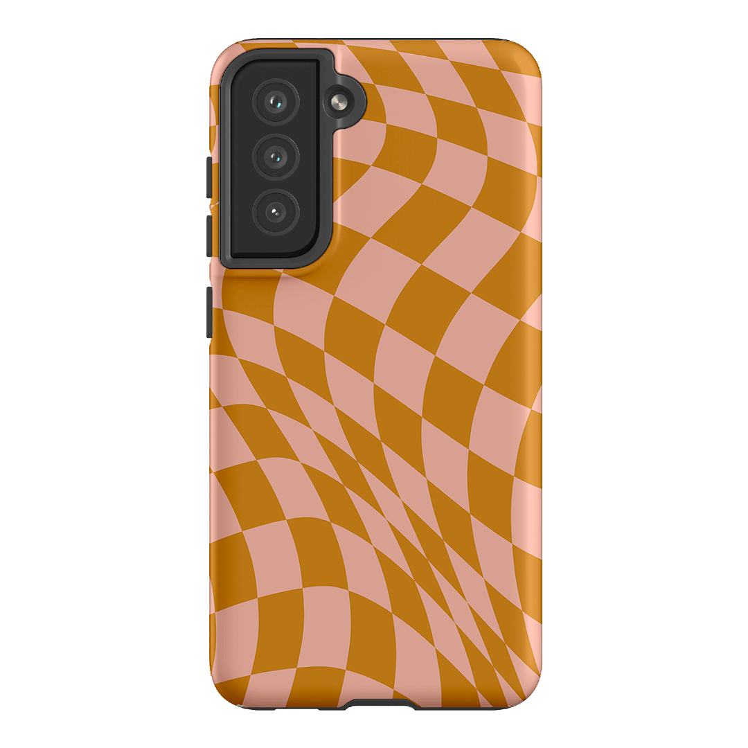 Wavy Check Orange on Blush Matte Case Matte Phone Cases Samsung Galaxy S21 FE / Armoured by The Dairy - The Dairy