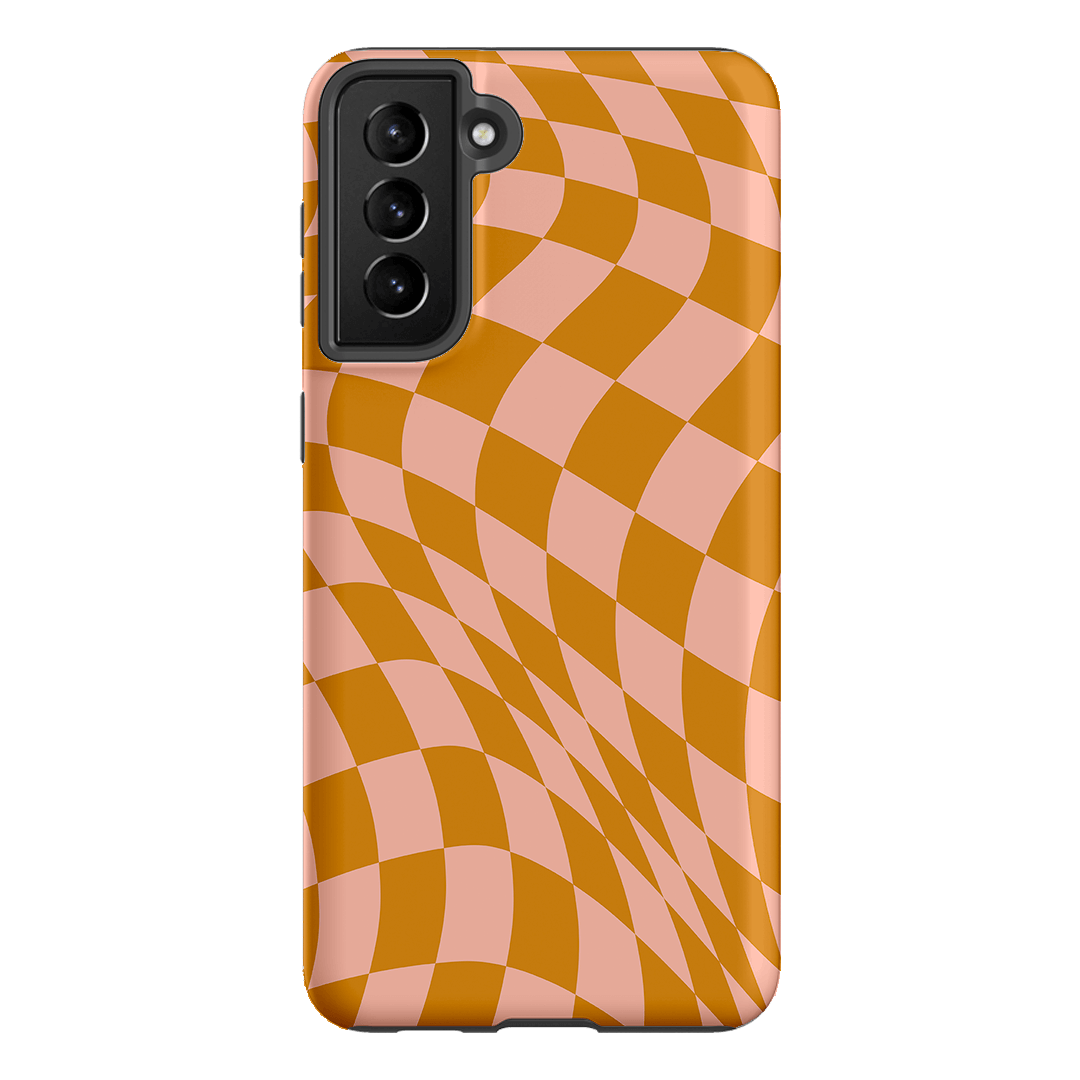 Wavy Check Orange on Blush Matte Case Matte Phone Cases Samsung Galaxy S21 Plus / Armoured by The Dairy - The Dairy