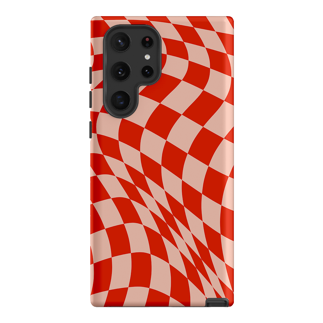 Wavy Check Scarlet on Blush Matte Case Matte Phone Cases Samsung Galaxy S22 Ultra / Armoured by The Dairy - The Dairy