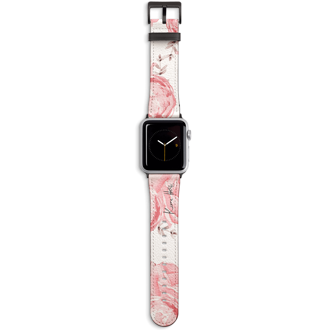 Peony Rose Apple Watch Band Watch Strap 42/44 MM Black by Kerrie Hess - The Dairy