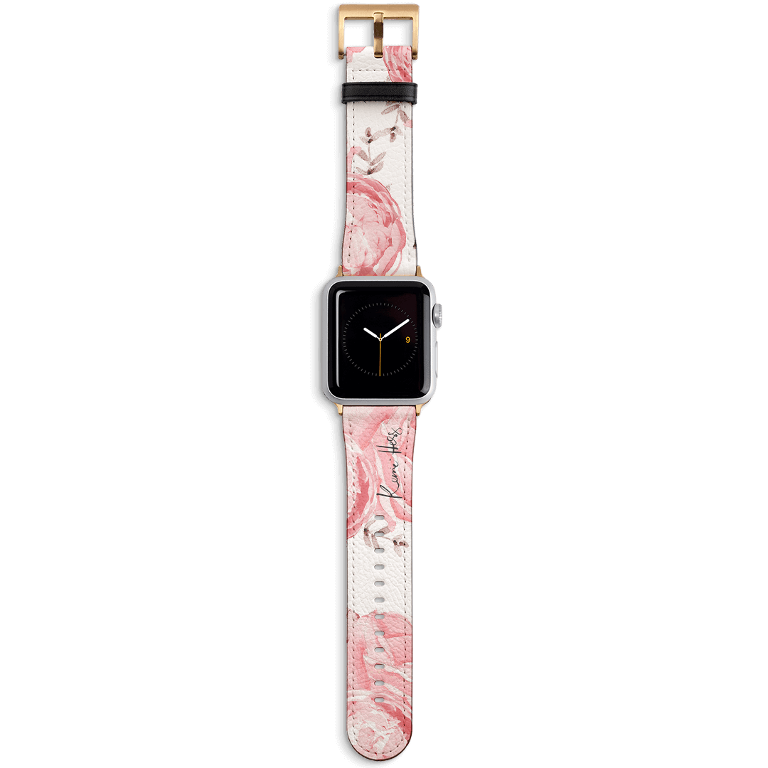 Peony Rose Apple Watch Band Watch Strap 42/44 MM Gold by Kerrie Hess - The Dairy