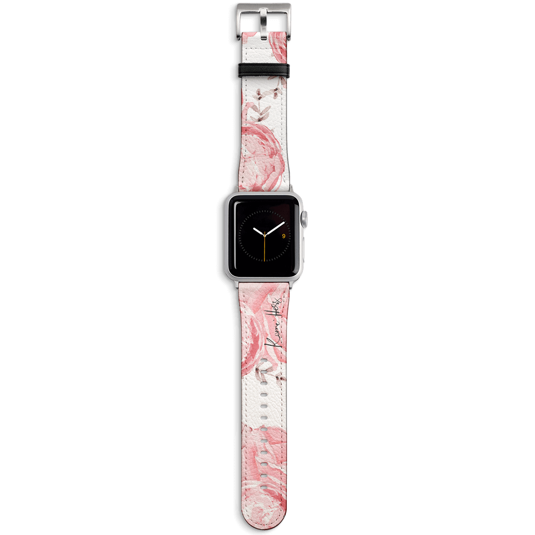 Peony Rose Apple Watch Band Watch Strap 42/44 MM Silver by Kerrie Hess - The Dairy