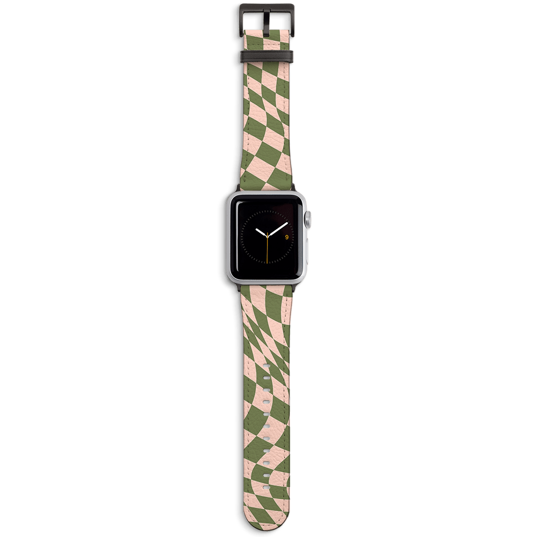 Wavy Check Forest on Blush Apple Watch Band Watch Strap 38/40 MM Black by The Dairy - The Dairy