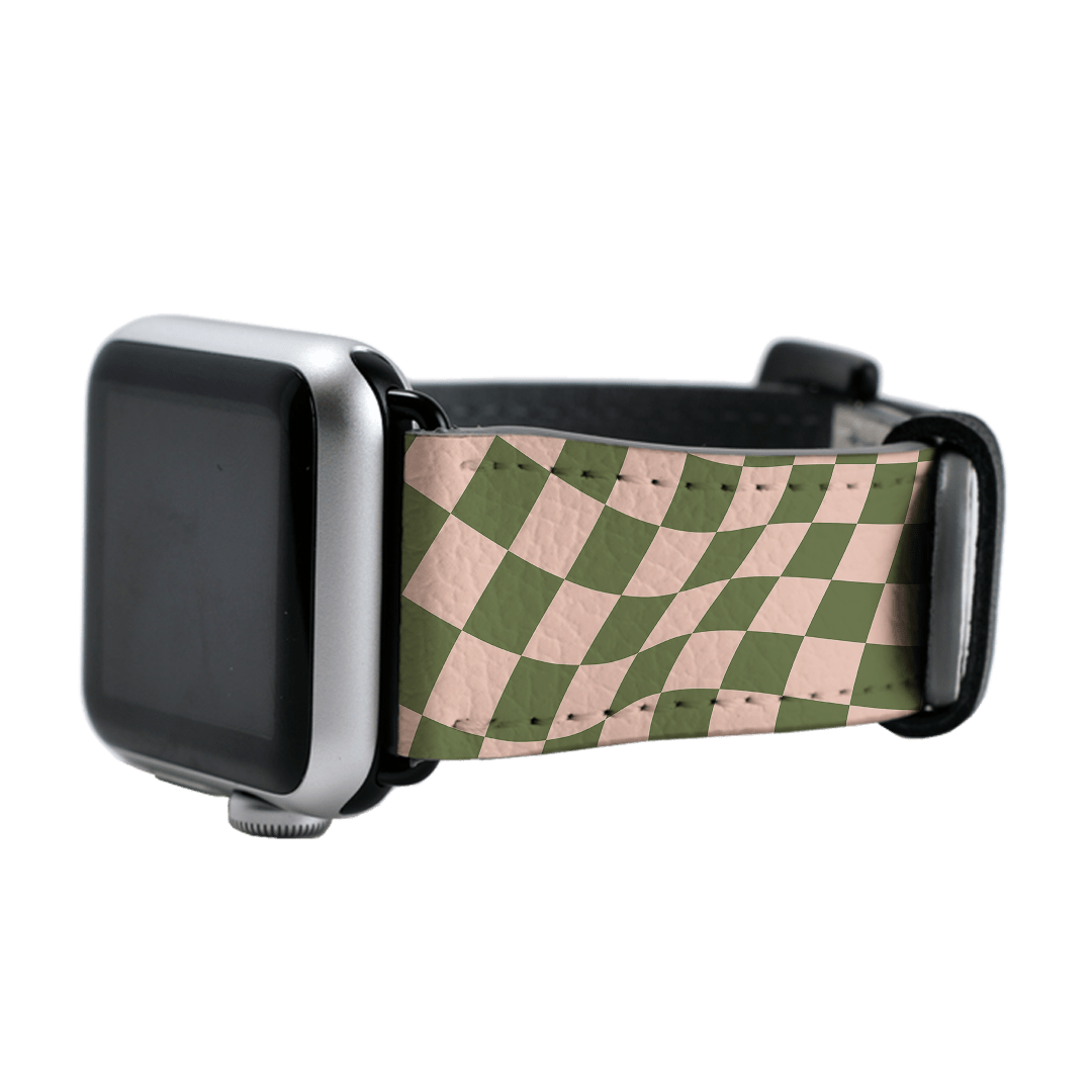 Wavy Check Forest on Blush Apple Watch Band Watch Strap by The Dairy - The Dairy