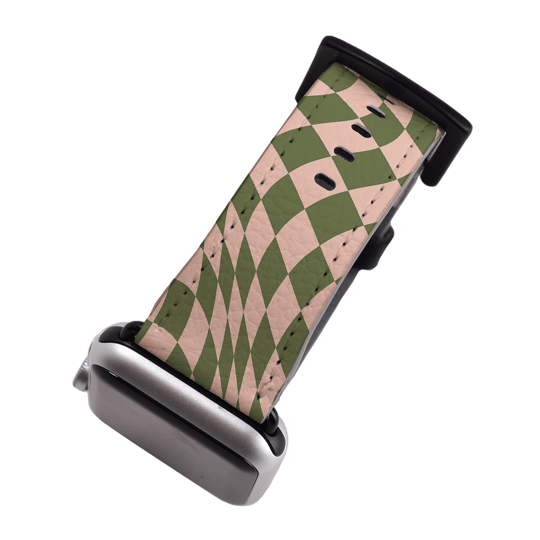 Wavy Check Forest on Blush Apple Watch Band Watch Strap by The Dairy - The Dairy