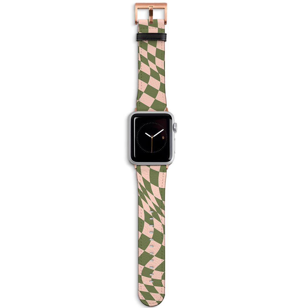 Wavy Check Forest on Blush Apple Watch Band Watch Strap 38/40 MM Rose Gold by The Dairy - The Dairy