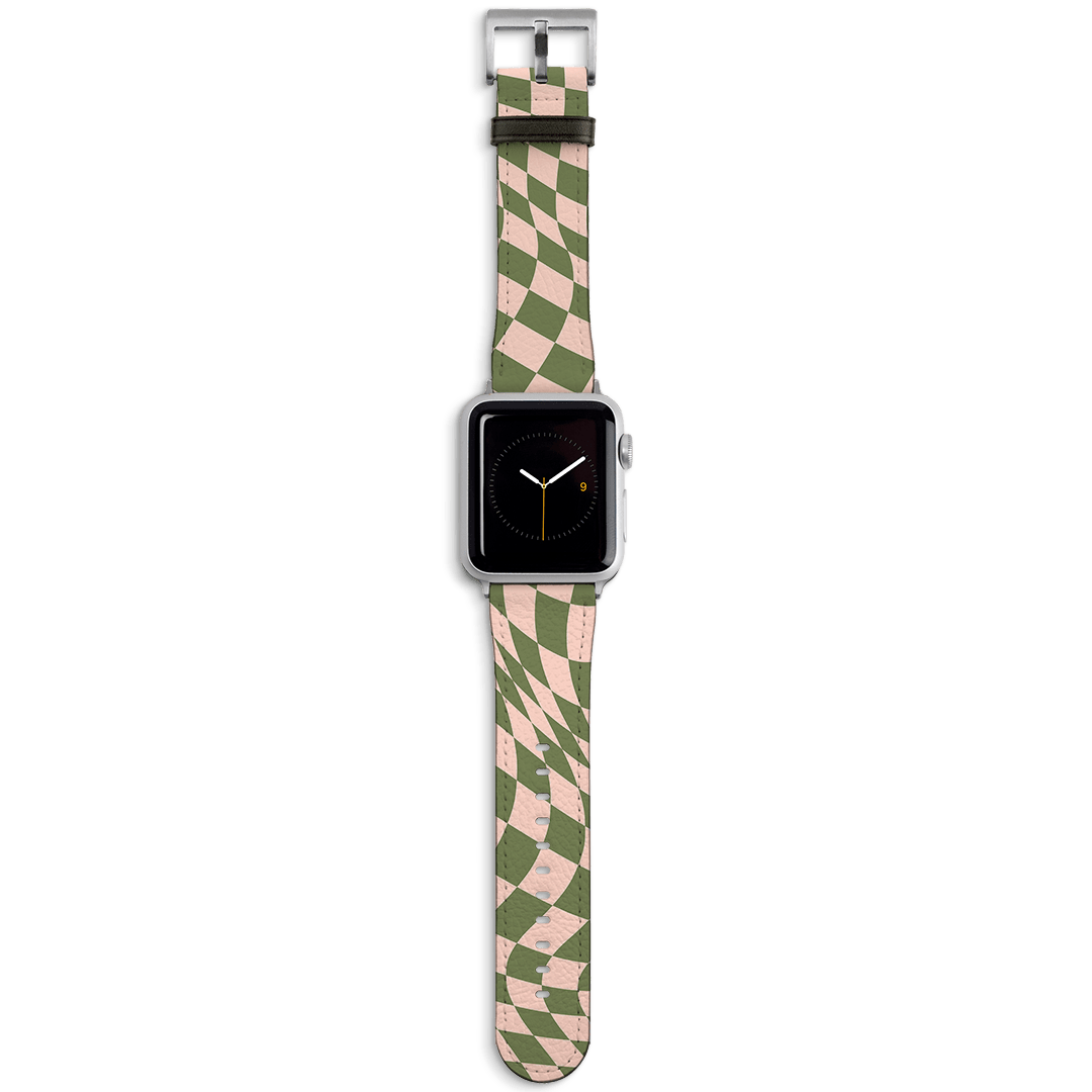 Wavy Check Forest on Blush Apple Watch Band Watch Strap 38/40 MM Silver by The Dairy - The Dairy