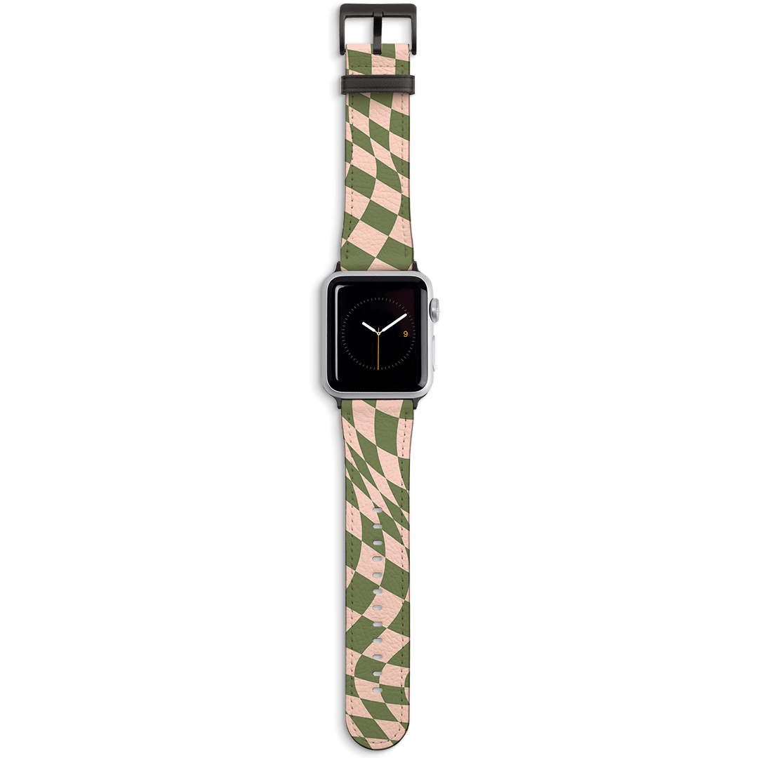 Wavy Check Forest on Blush Apple Watch Band Watch Strap 42/44 MM Black by The Dairy - The Dairy