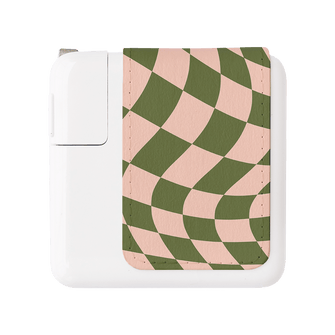Wavy Check Forest on Blush Power Adapter Skin Power Adapter Skin Small by The Dairy - The Dairy