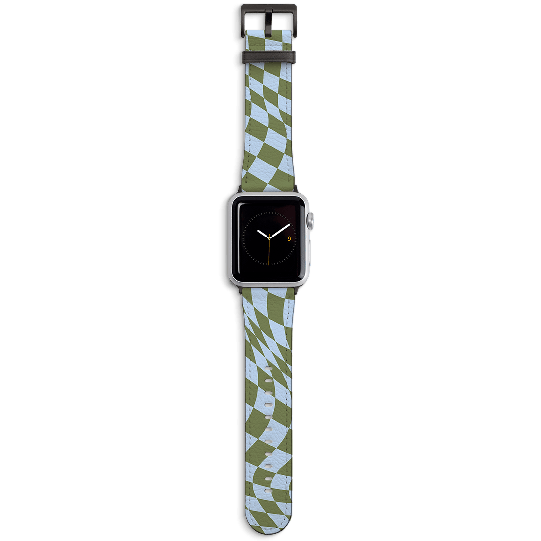 Wavy Check Forest on Sky Apple Watch Band Watch Strap 38/40 MM Black by The Dairy - The Dairy