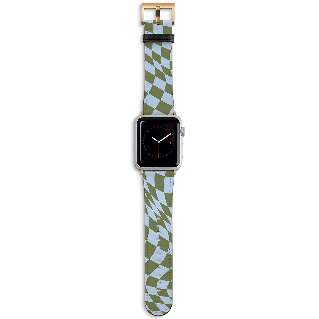 Wavy Check Forest on Sky Apple Watch Band Watch Strap 38/40 MM Gold by The Dairy - The Dairy