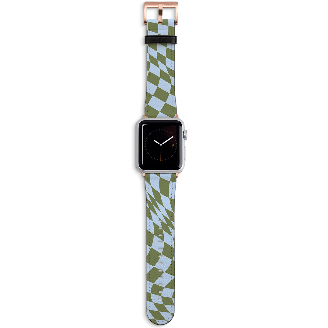 Wavy Check Forest on Sky Apple Watch Band Watch Strap 42/44 MM Rose Gold by The Dairy - The Dairy