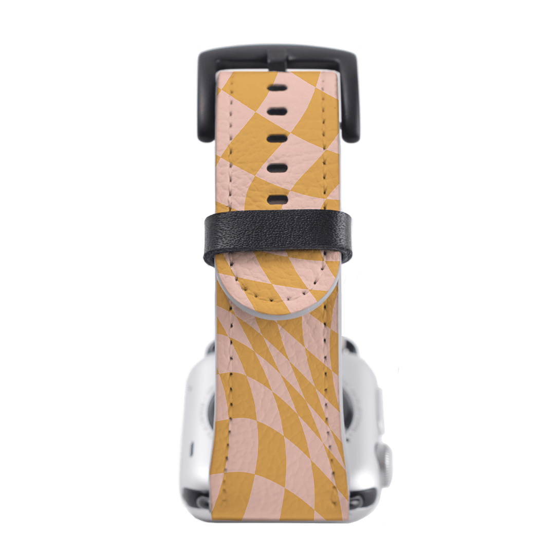 Wavy Check Orange on Blush Apple Watch Band Watch Strap by The Dairy - The Dairy