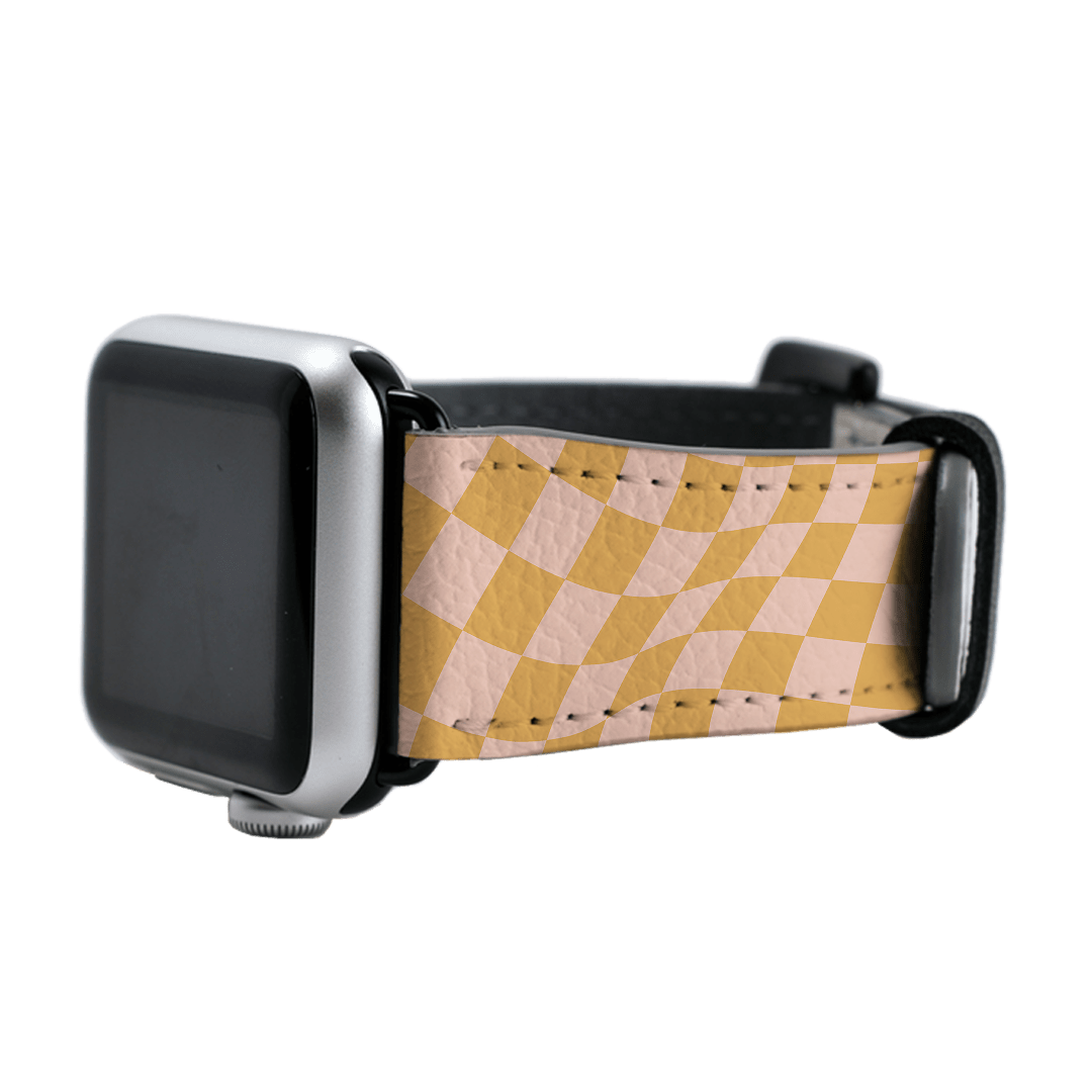 Wavy Check Orange on Blush Apple Watch Band Watch Strap by The Dairy - The Dairy