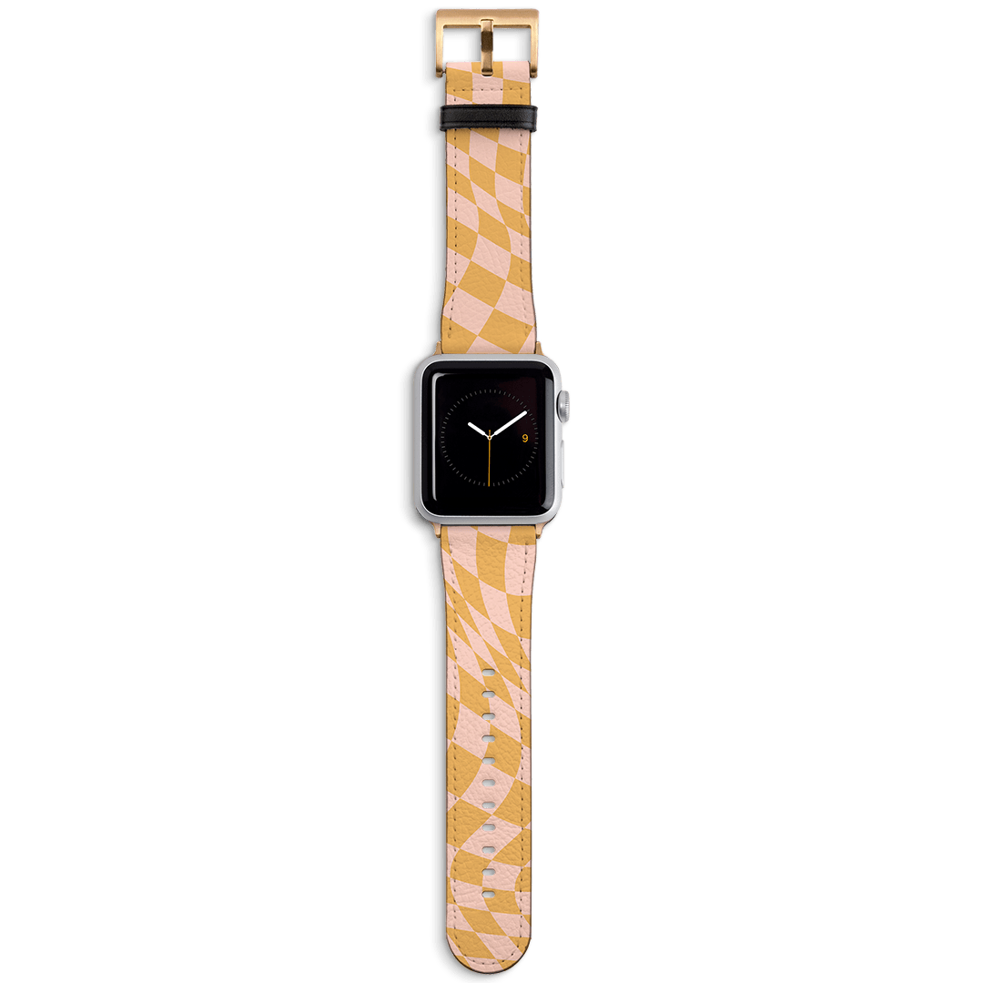 Wavy Check Orange on Blush Apple Watch Band Watch Strap 38/40 MM Gold by The Dairy - The Dairy