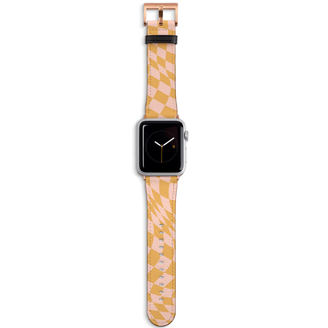 Wavy Check Orange on Blush Apple Watch Band Watch Strap 38/40 MM Rose Gold by The Dairy - The Dairy