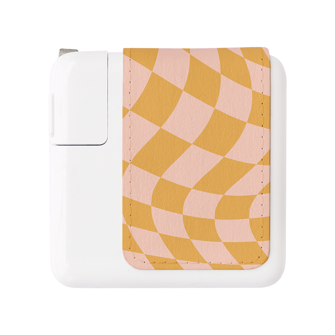 Wavy Check Orange on Blush Power Adapter Skin Power Adapter Skin by The Dairy - The Dairy