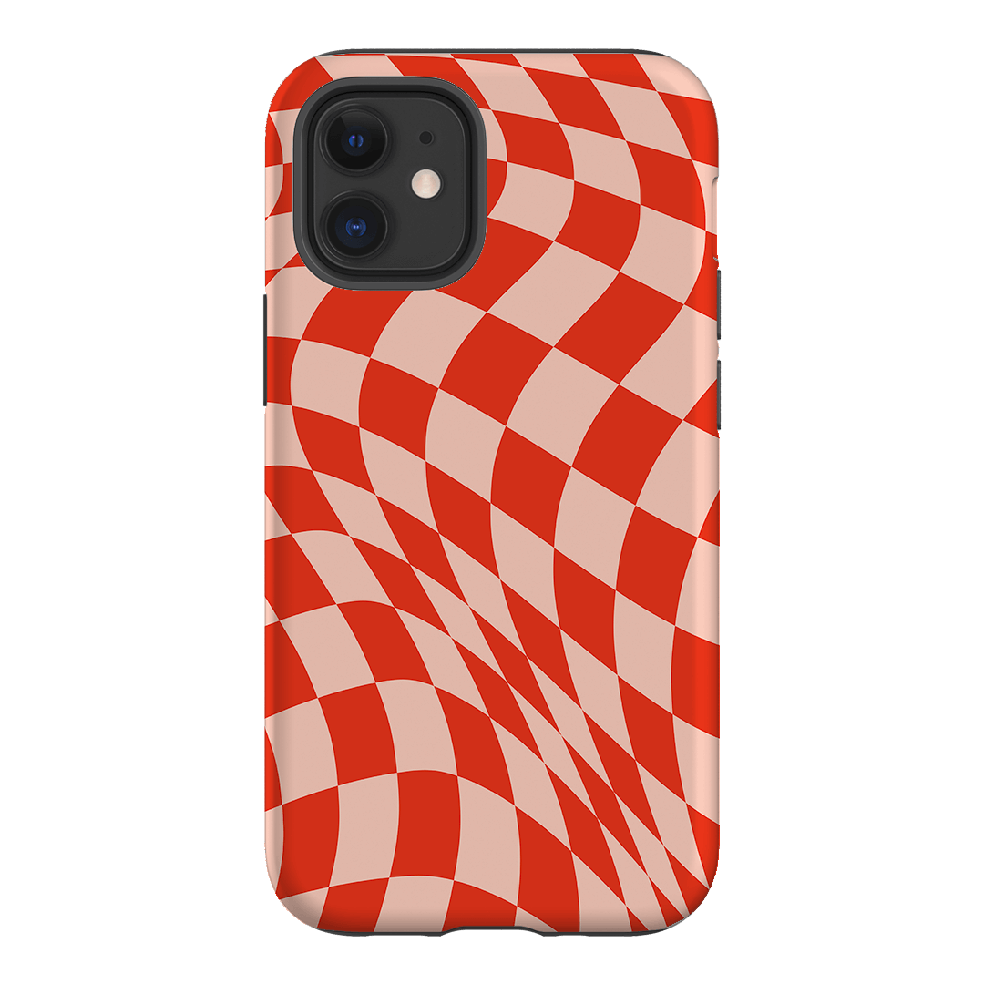 Wavy Check Scarlet on Blush Matte Case Matte Phone Cases iPhone 12 Mini / Armoured by The Dairy - The Dairy