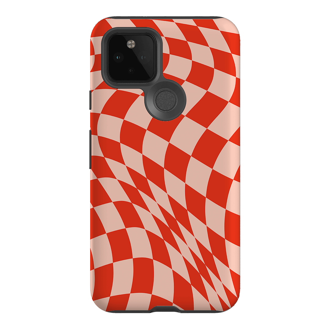 Wavy Check Scarlet on Blush Matte Case Matte Phone Cases Google Pixel 5 / Armoured by The Dairy - The Dairy