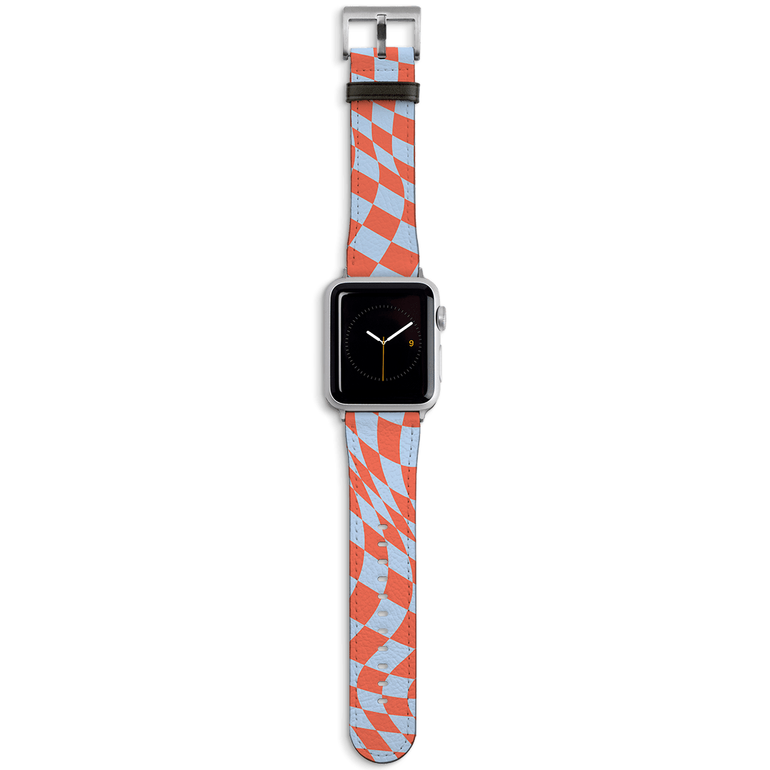 Wavy Check Scarlet on Sky Apple Watch Band Watch Strap 38/40 MM Silver by The Dairy - The Dairy
