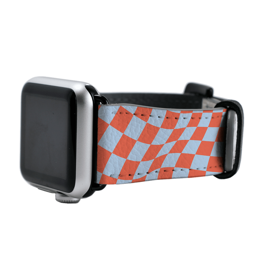 Wavy Check Scarlet on Sky Apple Watch Band Watch Strap by The Dairy - The Dairy