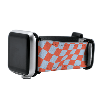 Wavy Check Scarlet on Sky Apple Watch Band Watch Strap 38/40 MM Black by The Dairy - The Dairy