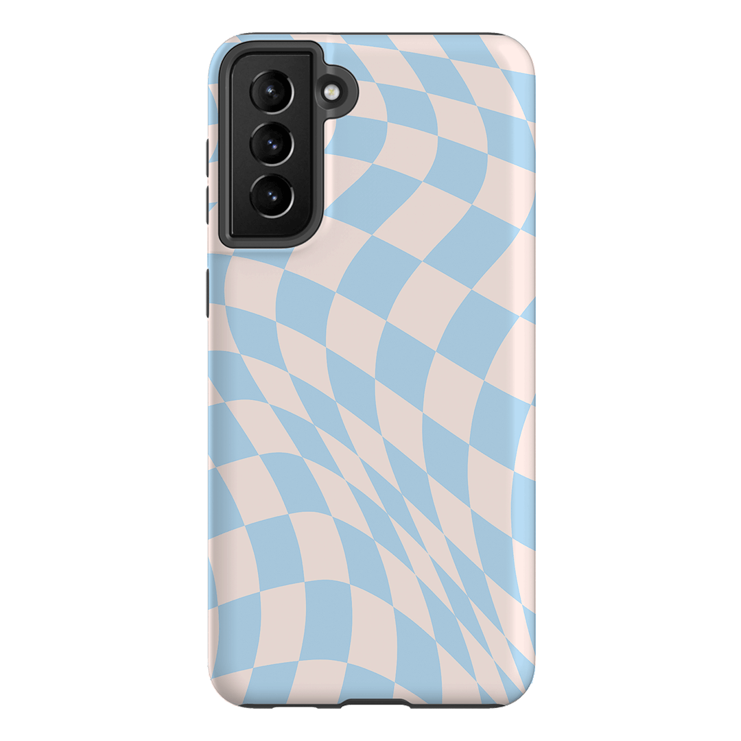 Wavy Check Sky on Light Blush Matte Phone Cases Samsung Galaxy S21 Plus / Armoured by The Dairy - The Dairy