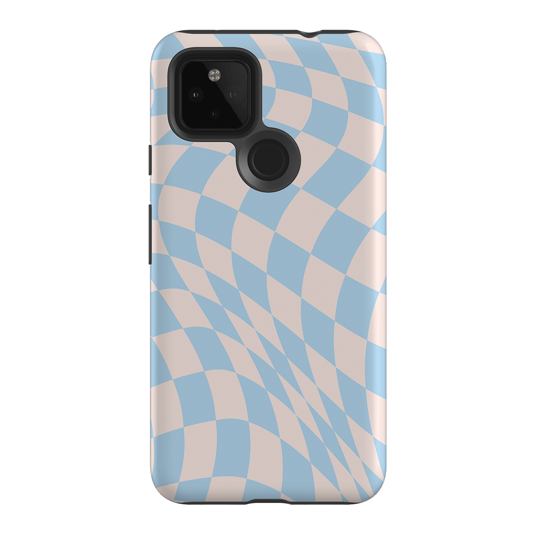 Wavy Check Sky on Light Blush Matte Phone Cases Google Pixel 4A 5G / Armoured by The Dairy - The Dairy